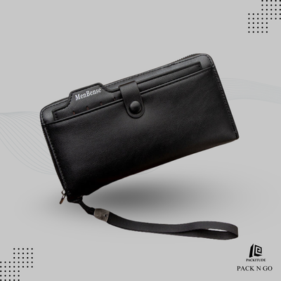 Premium Men's Long Clutch Wallet with Wrist Strap