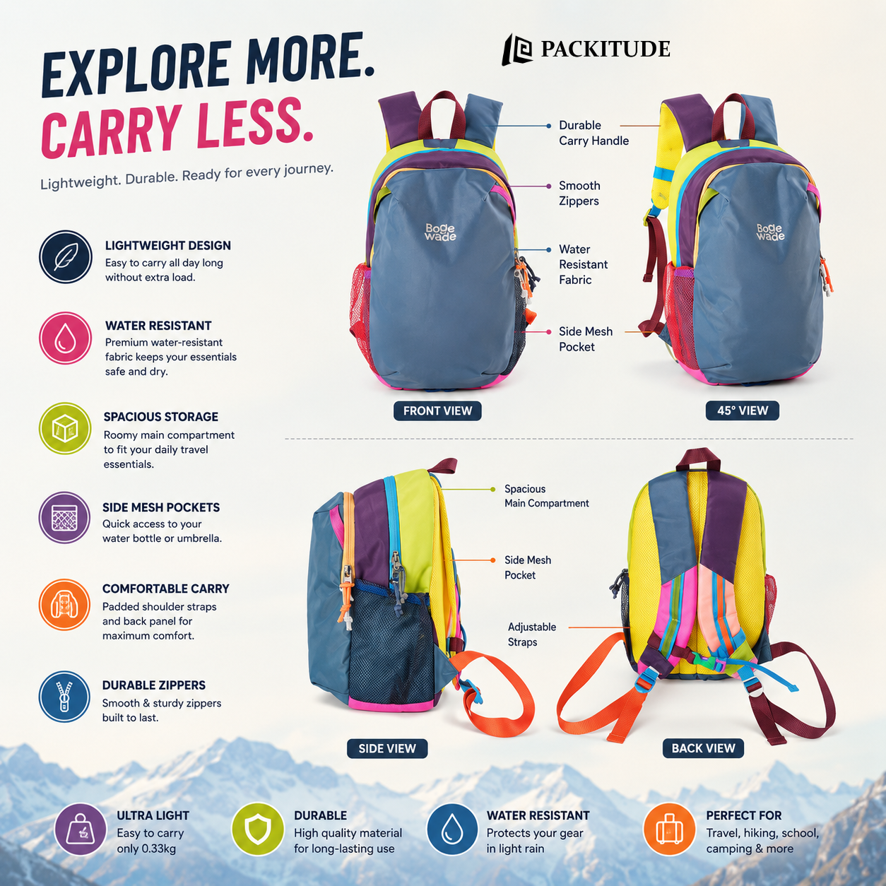 Lightweight Outdoor Travel Backpack | Unisex Casual Hiking & College Bag