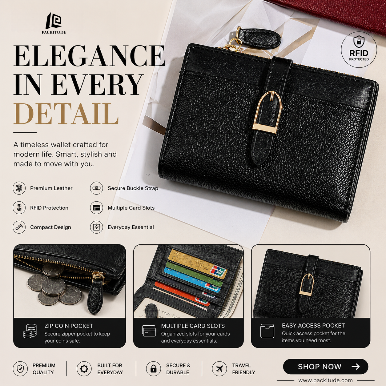 Luxury Short Womens Wallet | Premium Compact PU Card Holder & Coin Purse